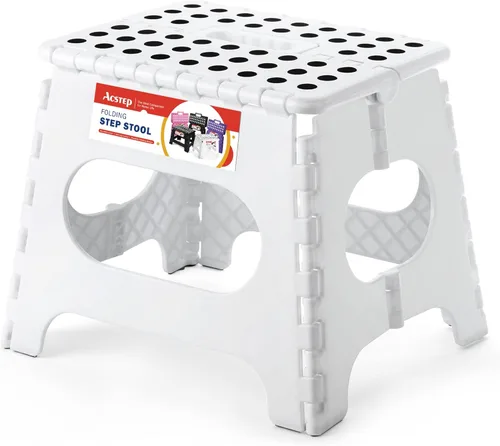 Vista 12 de ACSTEP Taburete plegable para adultos de 11 pulgadas de altura, taburete de plástico ligero plegable con capacidad de hasta 300 lbs, taburete