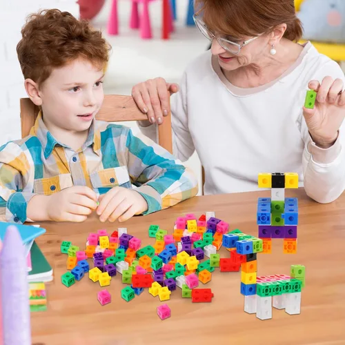 Vista 5 de Jenaai 300 cubos de conteo, bloques de conexión de plástico, cubos de matemáticas coloridos, manipuladores de matemáticas, suministros