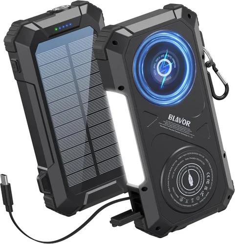 BLAVOR Banco de energía solar Cable retráctil incorporado 20000mAh Negro