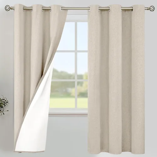 Vista 13 de YoungsTex Cortinas 100% opacas de lino gris claro de 63 pulgadas de largo para dormitorio, oscurecimiento de habitación completa, cortinas