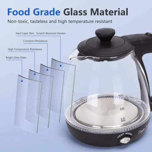 Vista 3 de Hervidor eléctrico con infusor de té y hervidor de agua caliente de vidrio eléctrico para té y café