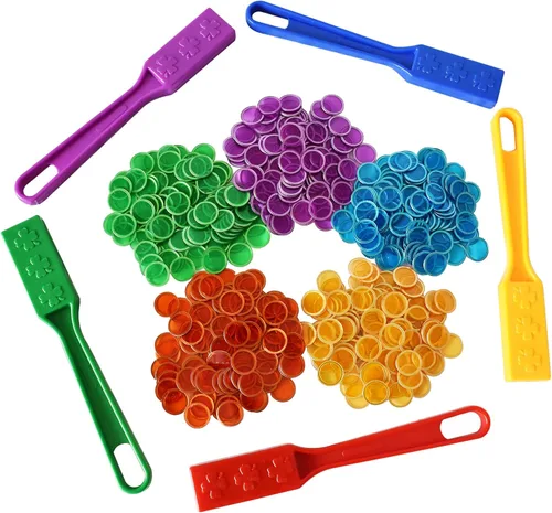 Yuanhe Juego de fichas de bingo magnéticas, varitas magnéticas de 5 colores con 500 fichas de metal para contar y clasificar, actividades educativas