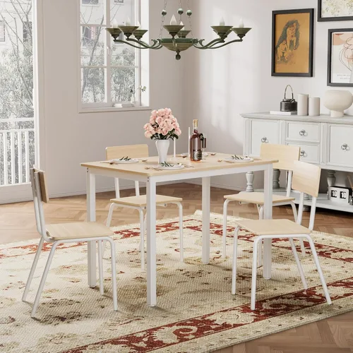 Vista 4 de 5 Dining Table Set with 4 Chairs, 43" Kitchen Table Chairs Set for 4, Dining Room Table with Metal Frame Board, Perfect for Small Space, Easy Clean