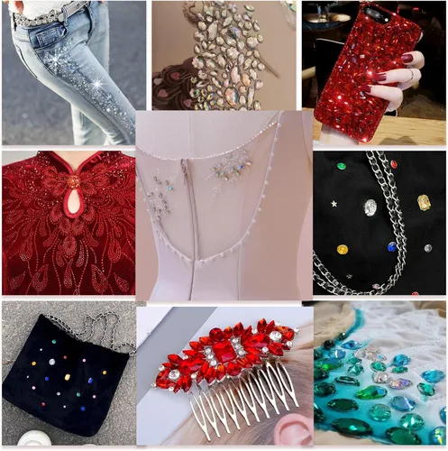 Vista 8 de 500 piezas mixtas de acrílico con parte trasera plana para coser con diamantes de imitación, gemas de cristal para ropa, manualidades, manualidades