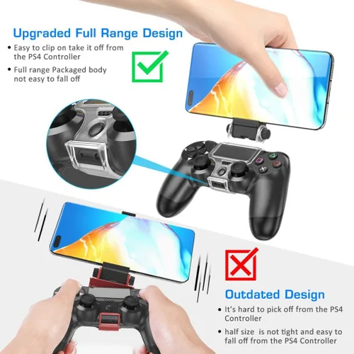 Vista 5 de OIVO PS4 Controller Phone Mount Clip for Rmote Play, Mobile Gaming Clamp Bracket Phone Holder with Adjustable Stand Compatible with Dualshock 4 PS4