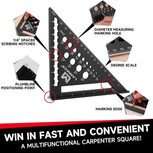 Vista 2 de Juego de Escuadras para Vigas de 7 Pulgadas y Escuadra de Marco de 12 Pulgadas, Escuadra de Carpintero de Aluminio, Regla de Herramienta