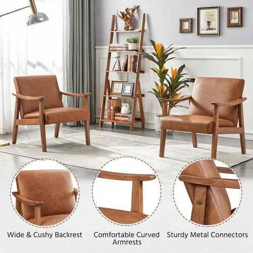 Vista 6 de Yaheetech Silla de Acento de Pana, Sillón Moderno de Mediados de Siglo con Patas de Madera Sólida, Silla de Lectura y Ocio con Respaldo Alto