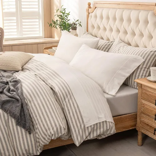 Vista 6 de PURE ERA Sábana encimera de punto de jersey solo 100% algodón jaspeado, súper suave, cómoda, transpirable (1 paquete, Queen, blanco hueso)