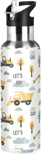 Construction Vehicles Insulated Water Bottle 20 Oz Leakproof Water Bottles, BPA-Free Sport Water Bottle