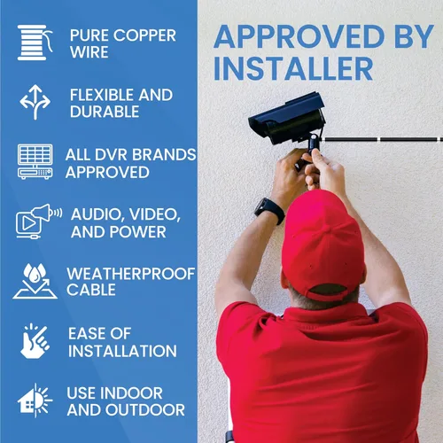 Vista 6 de Cable de cámara de seguridad BNC 3 en 1 de 100 pies – Cable de alimentación de audio y video de cobre puro para CCTV, DVR, sistemas de vigilancia