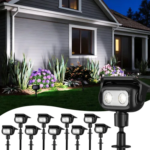 Vista 9 de ROSHWEY Solar Spot Lights Outdoor, Waterproof Spotlights with 2 Brightness Mode, Landscape Lighting Solar Lights for Garden, Yard, Pathway