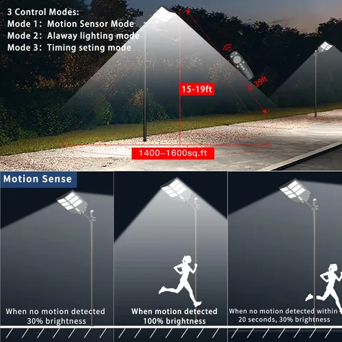Vista 3 de 800W Solar Street Light, 80000LM Dusk to Dawn Solar Parking Lot Lights IP67 Waterproof, 6500K Led Solar Security Light Outdoor with Motion Sensor