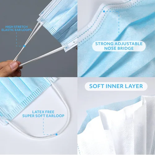 Vista 5 de MAGICARE Mascarillas desechables azules fabricadas en Estados Unidos, grado médico (ASTM nivel 1), mascarillas desechables de 3 capas de primera