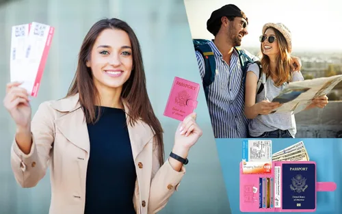Vista 7 de Funda para pasaporte de piel con bloqueo RFID accesorios de viaje para mujeres y hombres