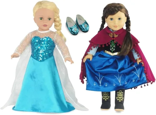 Vista 3 de Emily Rose Juego de disfraz de princesa de 18 pulgadas, 6 piezas, 2 trajes completos de cuento de hadas con zapatos, compatible con American Girl