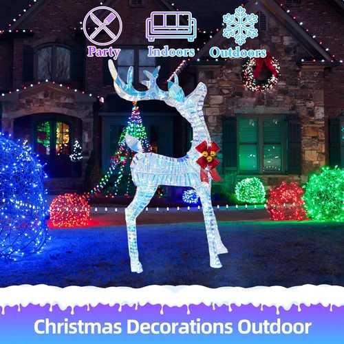 Vista 5 de Reno iridiscente prismático iluminado para exteriores de 51 pulgadas para decoración navideña, decoración exterior de ciervos LED arcoíris hechos a