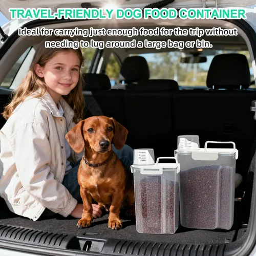 Vista 4 de TBMax Recipientes de almacenamiento de alimentos para perros y gatos pequeños, paquete de 2, contenedor de comida para mascotas con boquilla y taza