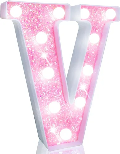 Vista 27 de Pooqla Luces de números de marquesina, números de luz rosa para niñas de 10.º cumpleaños, funciona con pilas, luz nocturna de número con purpurina