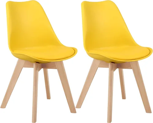 Vista 10 de LSSBOUGHT Sillas de comedor modernas de mediados de siglo, silla auxiliar de plástico con acolchado suave y patas de madera para comedor, sala