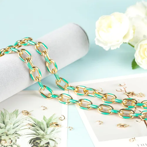 Vista 5 de YOUBEIYEE Cadenas de clip esmaltadas azules de 1 yarda para hacer joyas, de aluminio chapado en oro, cadena a granel con anillos de salto y cierres