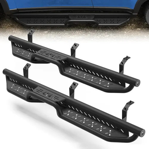Vista 24 de Crew Cab - Estribos compatibles con Jeep Wrangler JK 2007-2018, solo 2 puertas, dos escalones, barras Nerf de acero resistente de carbono negro