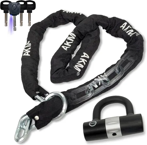 Vista 9 de Candado antirrobo AKM para bicicleta de 3 pies/90 cm de largo, candado de cadena resistente de 10 mm de espesor con 4 llaves, seguridad de 16 mm