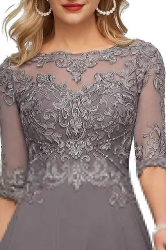 Vista 4 de Vestidos de noche formales de gasa para madre de la novia con mangas de encaje alto bajo largo formal