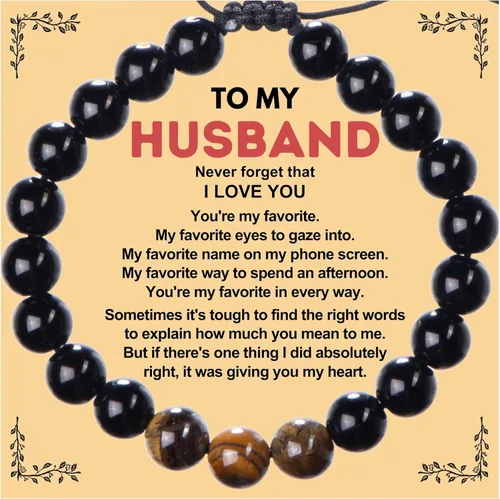 Rosa Vila Men's Bracelets, Bracelets for Men, Husband, Boyfriend, Son, Gifts For Him, Birthday, Anniversary, Christmas, Tiger Eye & Black Agate