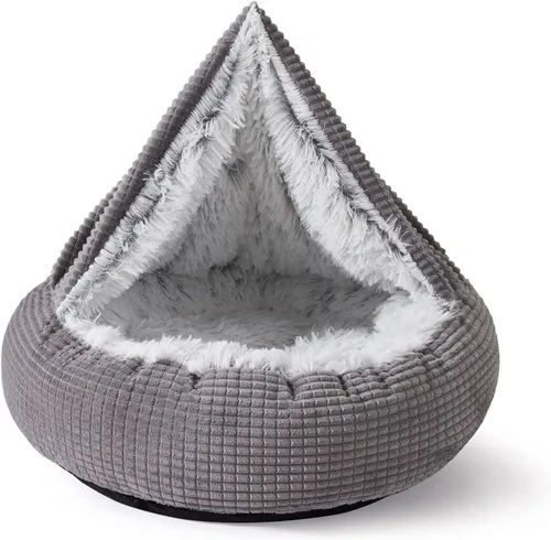 Vista 10 de MIXJOY Cama pequeña para perros y gatos con manta adjunta, camas redondas con capucha acogedoras tipo cueva para perros pequeños, cama de felpa