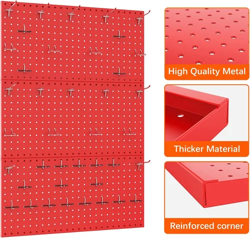 Vista 5 de TORACK 3 paneles de metal (12 x 24 pulgadas) para pared, garaje, herramientas, almacenamiento, sistema de tablero de clavijas para banco de trabajo