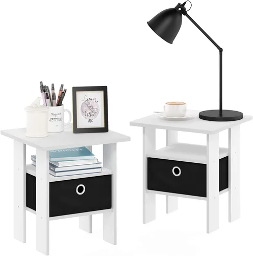 Vista 12 de Furinno ANDREY - Mesa auxiliar, mesa de centro, mesita de noche con estantes abiertos y contenedor de almacenamiento, mesa de cabecera, para sala