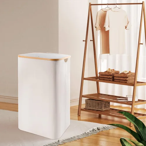 Vista 5 de Cesta de lavandería de 100 litros con tapa, cesta plegable para ropa sucia con bolsa extraíble, cestas grandes impermeables para lavandería
