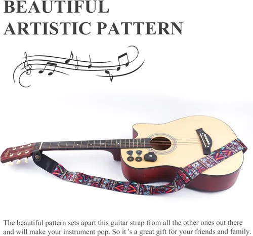 Vista 9 de QIELIZI Correa ajustable para guitarra incluye 2 cierres de correa y 2 púas a juego y 1 portapúas y 1 botón de correa de cuero.