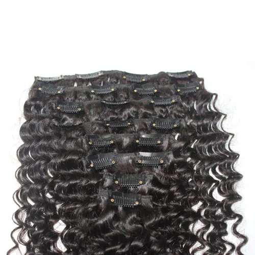 Vista 4 de Extensiones de cabello ondulado rizado con clip de 100 piezas de cabello humano Remy #1B, negro natural, 16 pulgadas, 4.23 oz, 8 piezas de cabello