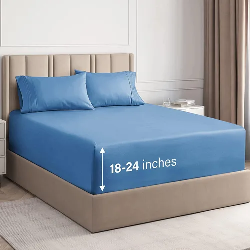 Vista 179 de Juego de sábanas de tamaño king, transpirables, refrescantes, con esquinas extraprofundas de 18-24 pulgadas, de ajuste fácil, supersuaves, sin