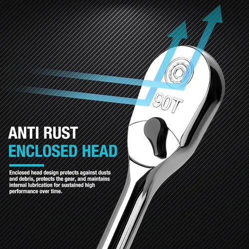 Vista 4 de DURATECH Trinquete de mango extra largo de 1/2 pulgada, llave de trinquete de 90 dientes con mango de 15 pulgadas y cabeza cerrada