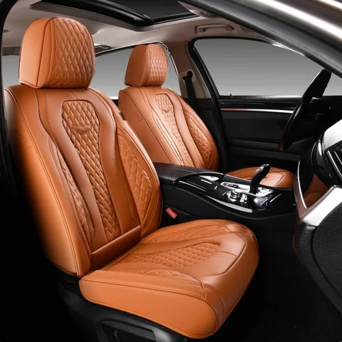 Vista 43 de Coverado - Fundas para asientos de auto, de cuero para asientos delanteros, fundas beige impermeables, cojín de asiento, protector de asiento