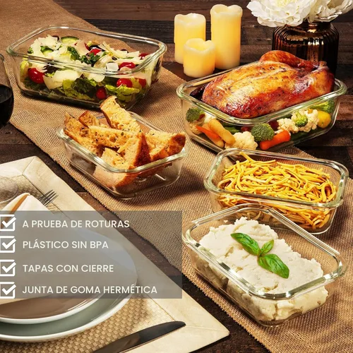 Vista 6 de 8 tazas/63 onzas, 4 piezas (2 recipientes + 2 tapas), recipientes grandes de vidrio para almacenamiento de alimentos y hornear con tapas de bloqueo.
