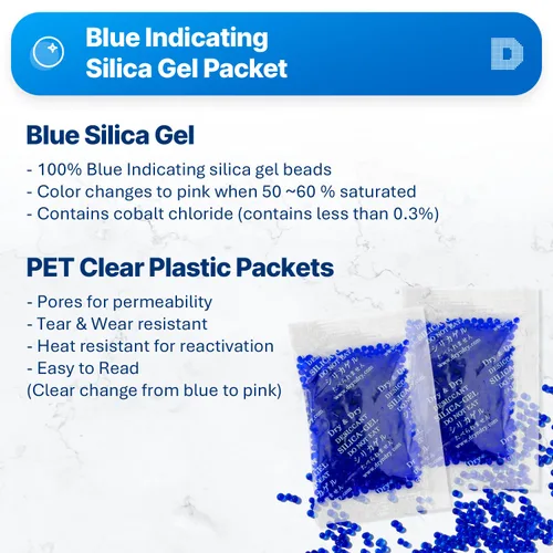 Vista 2 de Dry & Dry Paquetes de gel de sílice indicativo azul de 0.35 oz - 25 paquetes recargables