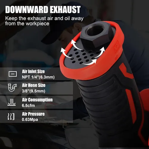 Vista 6 de XIIW Llave de impacto angular de 1/2 pulgada, par máximo de 910 pies-libras, diseño compacto y ligero de 3.63 lb, pistola de aire de impacto mini