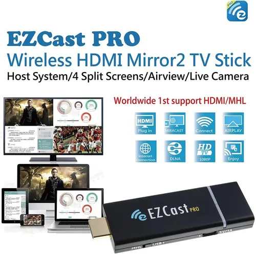 Vista 4 de EZCast PRO Dongle, proyector de presentación inalámbrico, MIMO 2T2R WiFi HDMI de alta velocidad, soporta 4 a 1 pantallas divididas