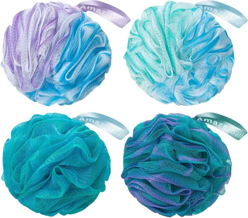 Vista 10 de AmazerBath - Esponja vegetal de 2.65 onzas, esponja de baño exfoliante para el cuerpo, juego de 4 unidades, azul grisáceo, rosa, gris, blanco