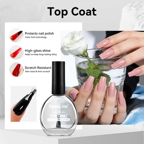 Vista 2 de OpenLive 2 esmaltes de uñas transparentes con capa superior brillante, secado rápido, esmalte de uñas regulares, acabado de alto brillo, protección