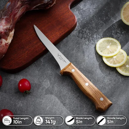 Vista 5 de TAN REN Cuchillo de deshuesado de 5 pulgadas para cortar carne, cuchillo flexible de pechuga, cuchillos pequeños para tallar, cuchillos de filete