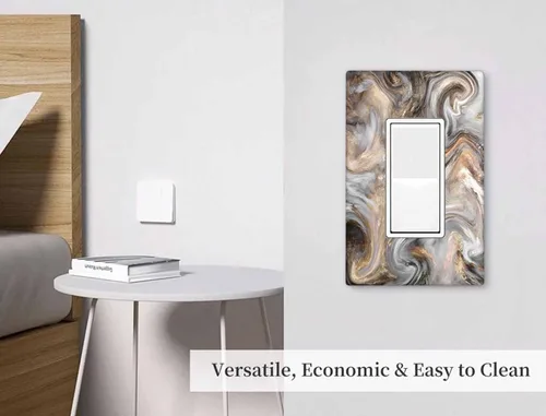 Vista 5 de Moslion Placa de pared basculante de mármol gris y marrón de 1 cuadrilla, arte de granito fluido, onda fluida, salida única, interruptor de luz
