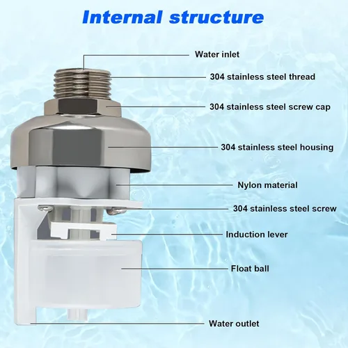 Vista 4 de Válvula de flotador de agua, válvula de flotador portátil de acero inoxidable 304 totalmente automática, control de nivel de agua, fácil de 3/4