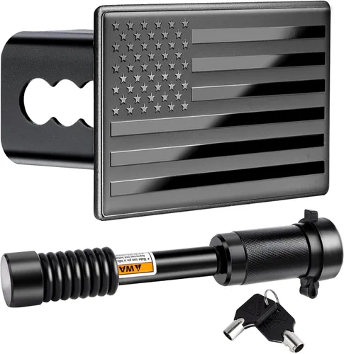 METOWARE Cubiertas de enganche de remolque, cubierta de enganche de metal pesado con bandera estadounidense para receptores de 2 pulgadas, cubiertas