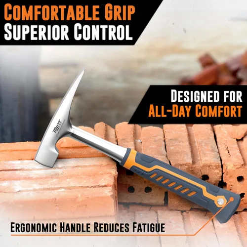 Vista 3 de Mutt Tools - Martillo de ladrillo profesional, martillo de mampostería resistente de 20 onzas para herramientas de albañil, martillo de piedra