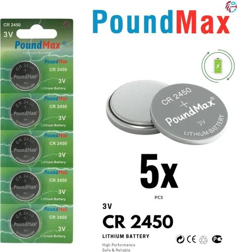 Vista 2 de PoundMax CR 2450 Baterías de litio, tipo botón de 3 V, paquete combinado - 5