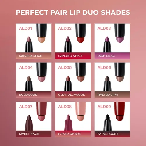 Vista 6 de Absolute New York ALD01 Perfect Pair Lip Duo - Labios más completos y más fuertes, sombra más profunda para contornear labios, lápiz labial satinado